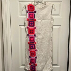Vintage Susan Thomas White Dress with Pink and Purple Geometric Design